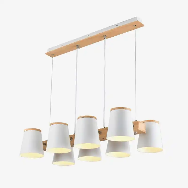 Wooden chandelier with adjustable shade