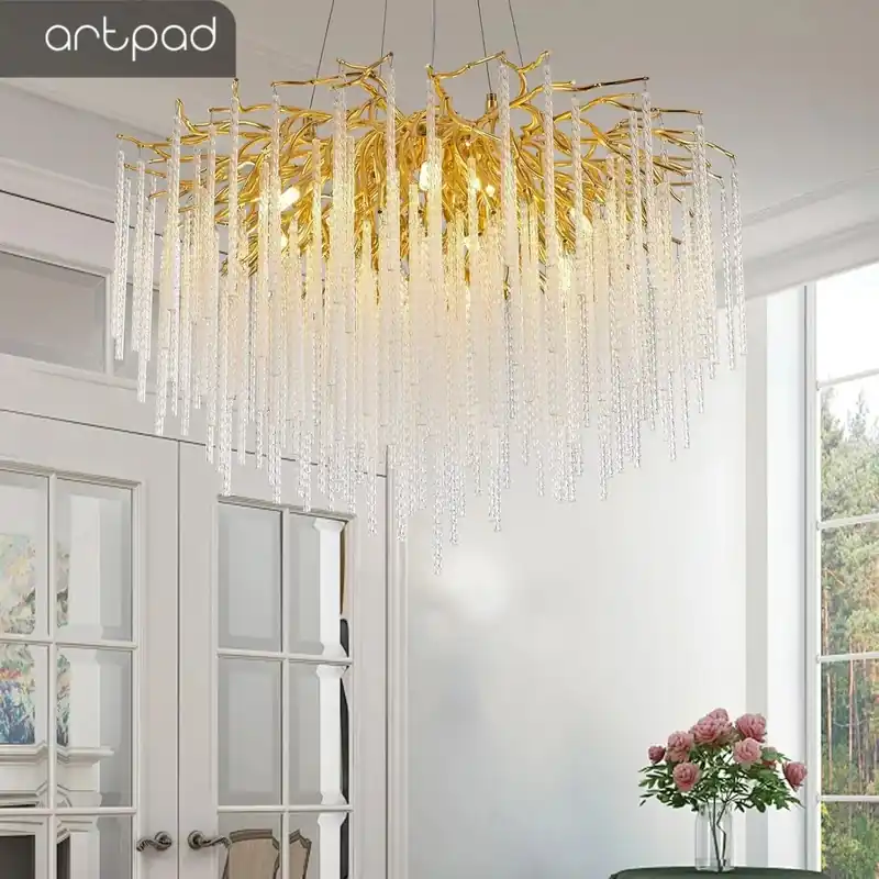 Modern gilded crystal pendant lamp elegance
