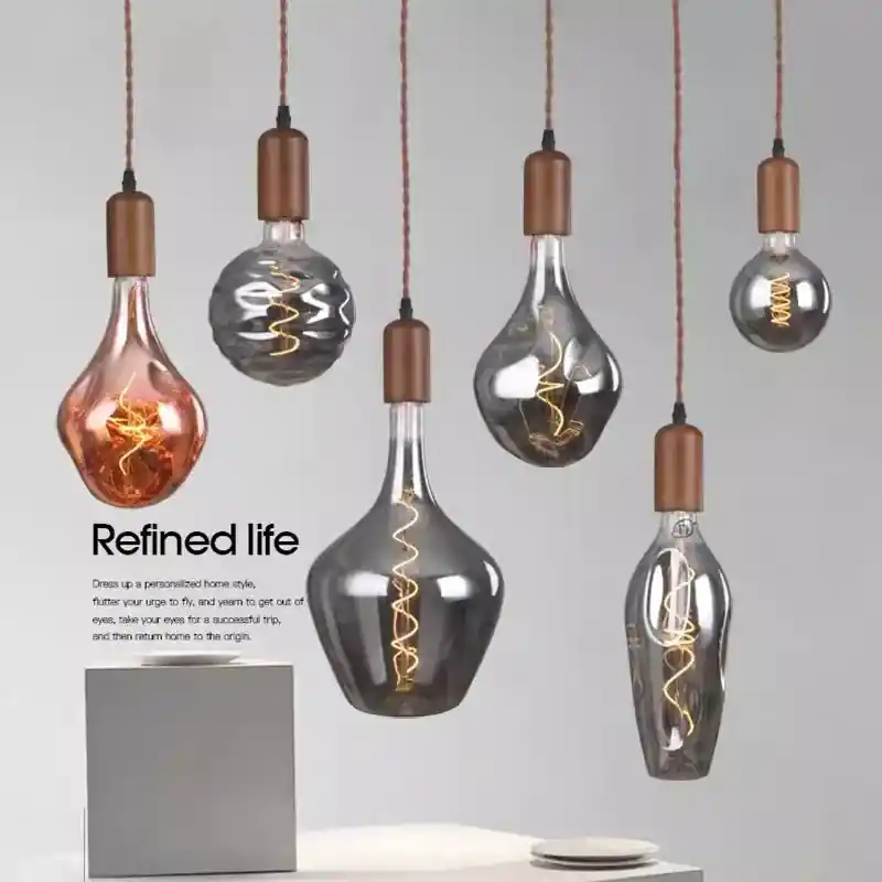 Retro Glass and Wood Chandelier
