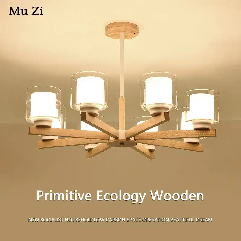 Vintage Wooden Chandelier with Lights