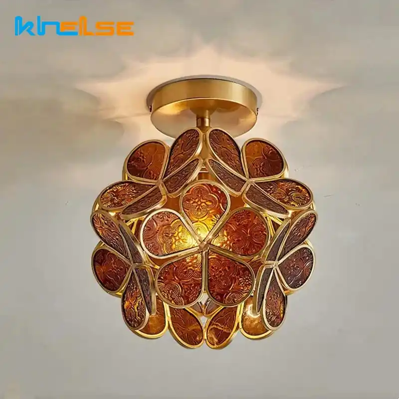 Bright vintage copper-toned glass chandelier