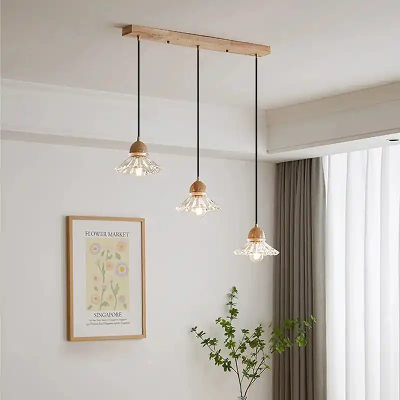 Modern Japanese Wood Glass Chandelier