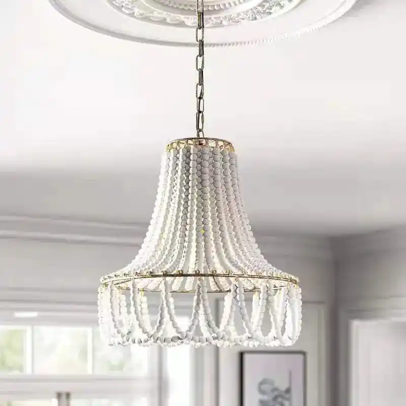 Rustic Wood Bead Chandelier