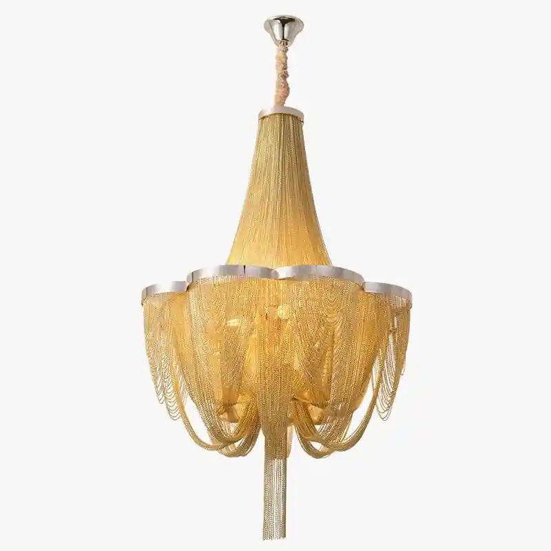 Silver chandeliers, chic modern lighting.