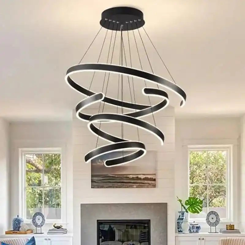Modern, bright, sleek, designer chandelier