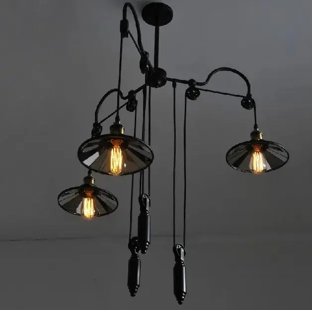 Vintage Loft Style Pulley Hanging Chandelier for Home Decor