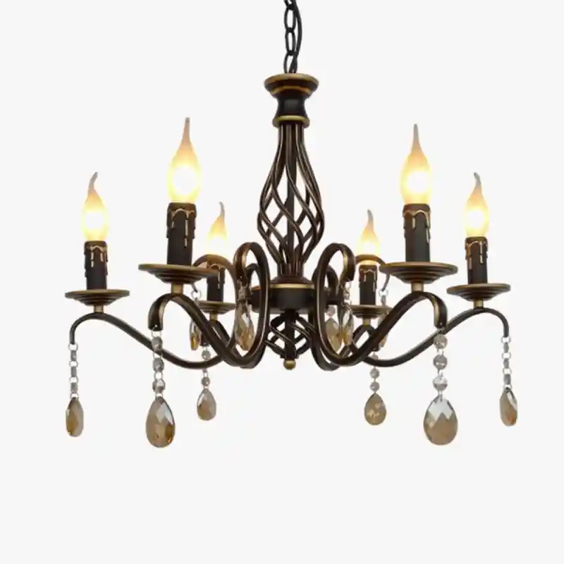 Vintage Wrought Iron Crystal Chandelier for Retro Lighting
