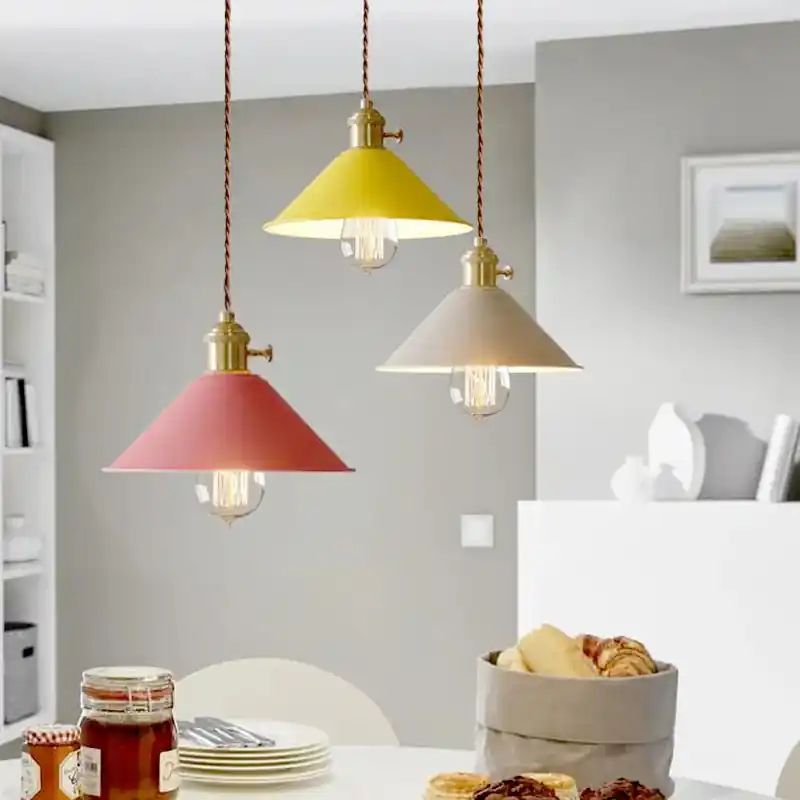 Nordic Macaron Colorful LED Pendant Light Simple Wrought Iron Indoor Living Room Bedroom Hanging Lamp Home Decor Chandelier