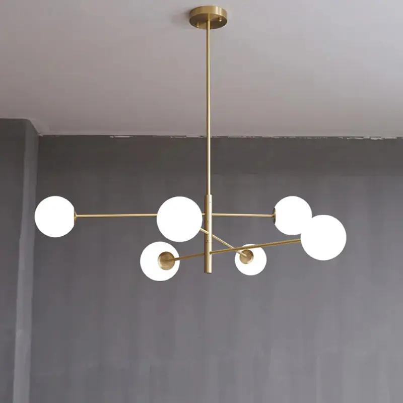 Nordic Modern Glass Brass Chandelier Lighting Home Decor Living Room Brass Pendant Lights Bedroom Restaurant Cafe Hanging Lamp