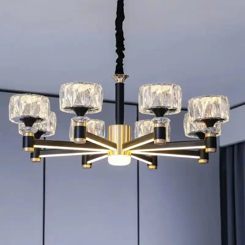 Nordic Light Luxury Living Room LED Crystal Chandelier Modern Minimalist Luxury Dining Room Bedroom Gold and Black Ceiling Lights