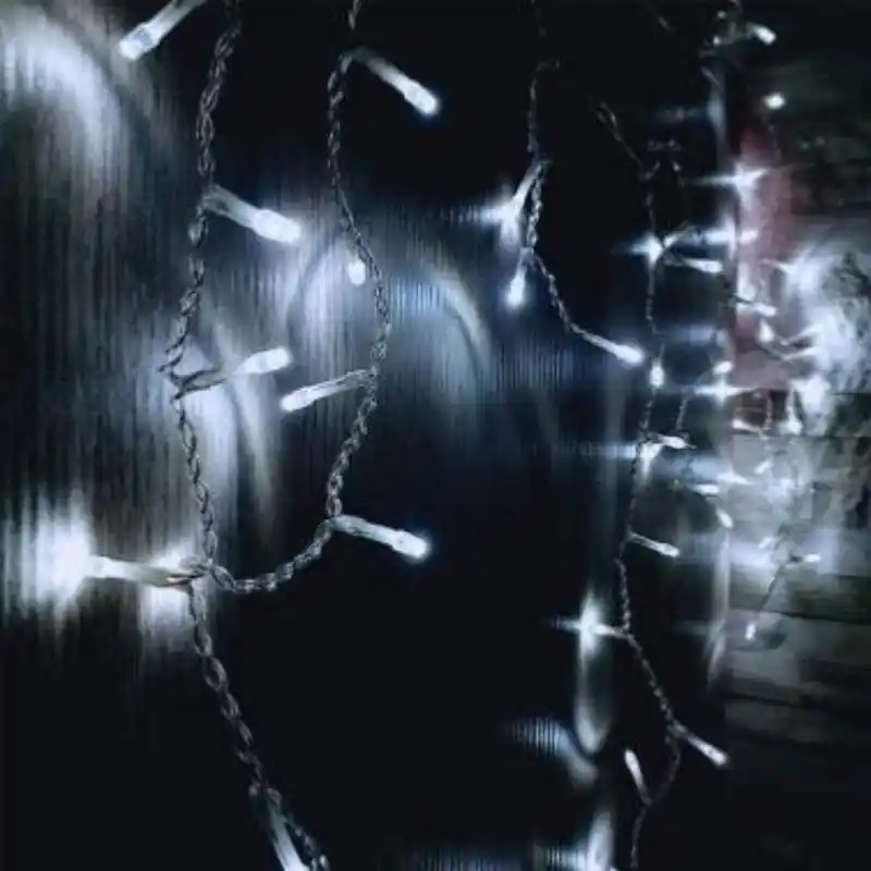 Rideau Lumineux 120LED IP44 2M 8 modes - câble transparent, BLANC FROID