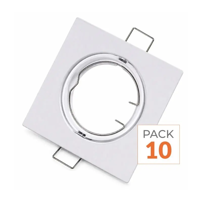 Support Spot Encastrable GU10 LED Orientable Carré BLANC - Pack de 10