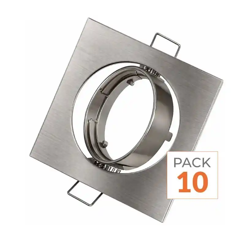 Support Spot LED GU10 Orientable Carré INOX - Pack de 10