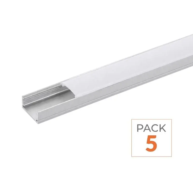 Profilé Aluminium 2m pour Ruban LED Couvercle Blanc Opaque - Pack de 5
