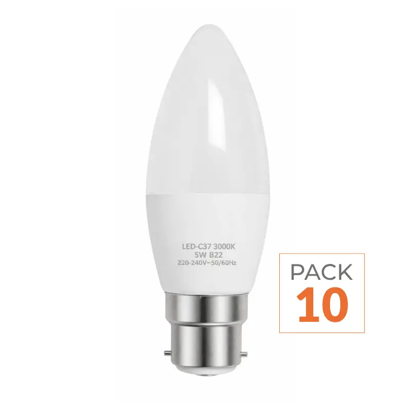 Pack de  10 - Ampoule LED B22 6W 220V C37 180°