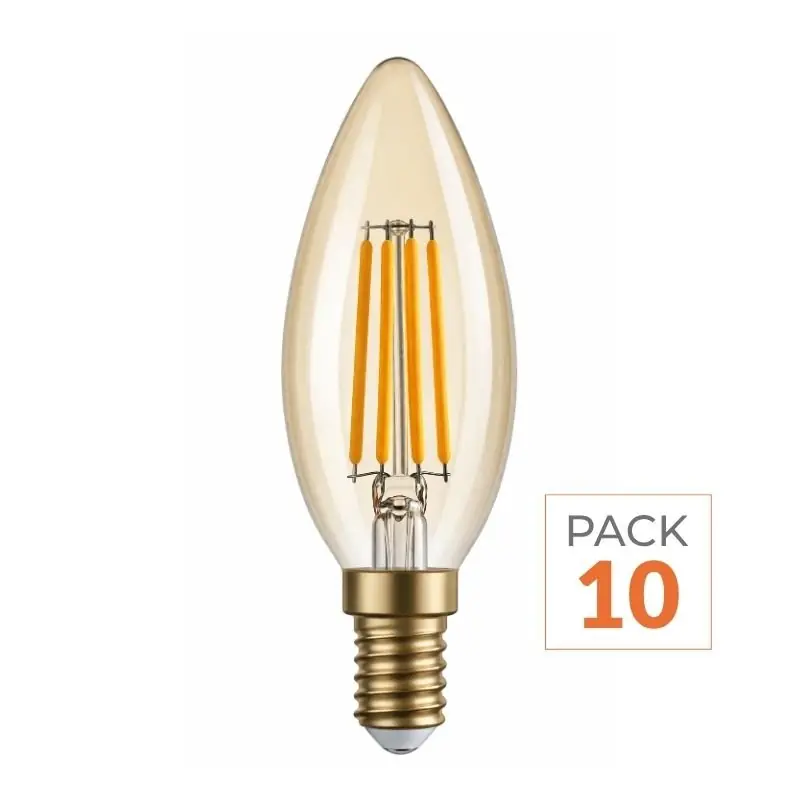 Ampoule LED E14 Filament 4W C35 Bougie - Pack de 10