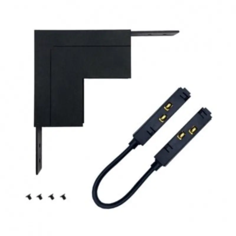 Connecteur Angle Rentrant pour Rail Magnétique en Saillie Noir + Connecteur Souple