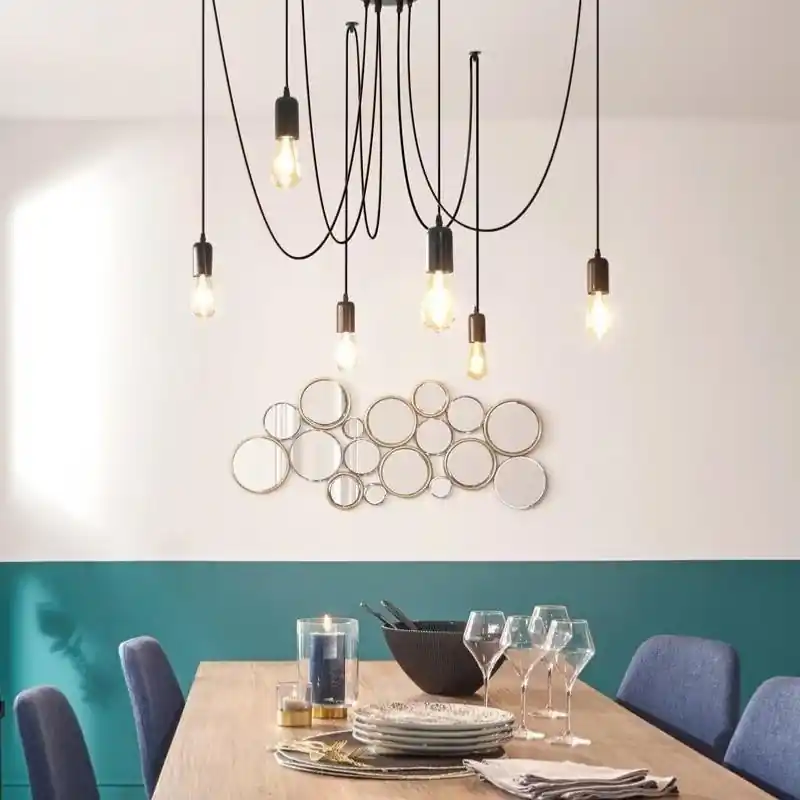 Suspension Métal Filaire Noir pour 6 ampoules E27