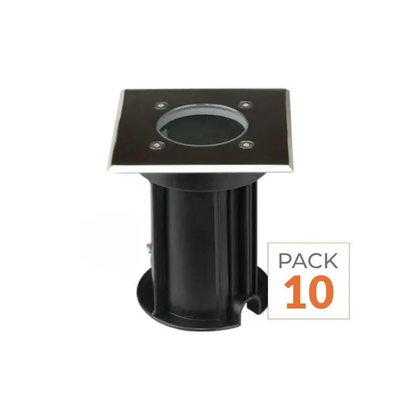 Spot LED Extérieur Encastrable Carré IP65 pour Ampoule GU10 - Pack de 10
