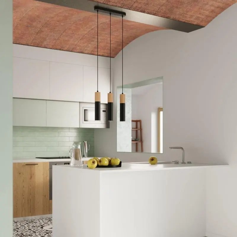 Suspension 3 Lampes Bois Noir pour Ampoules GU10