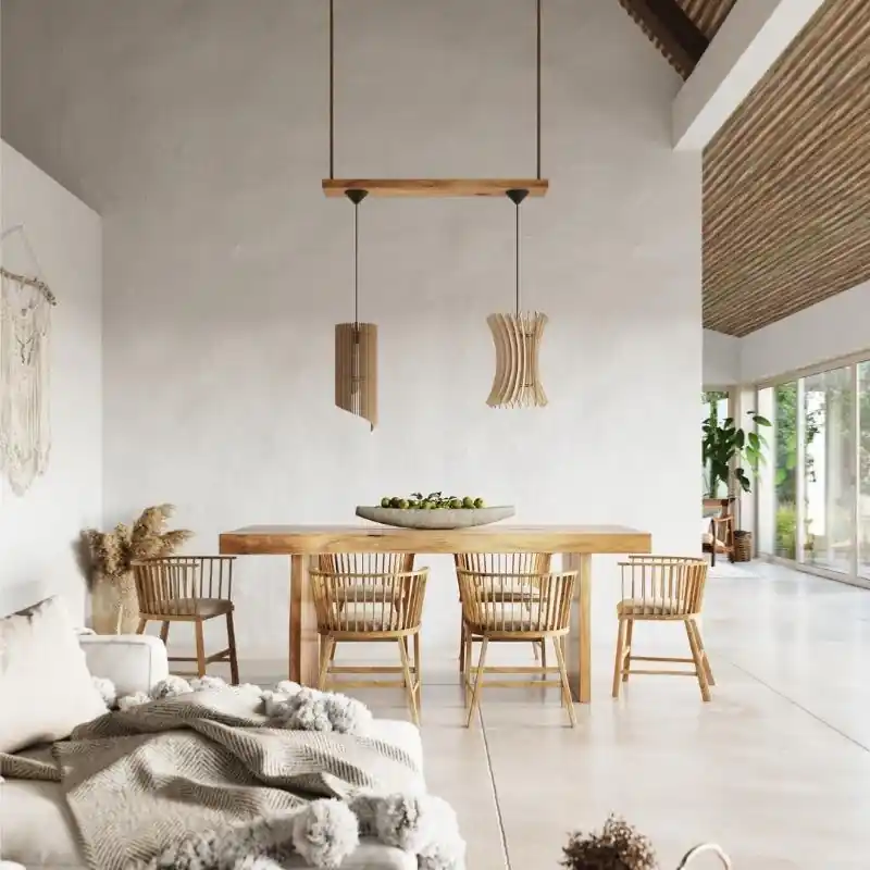 Suspension Bois Géométrique Design pour Ampoule E27