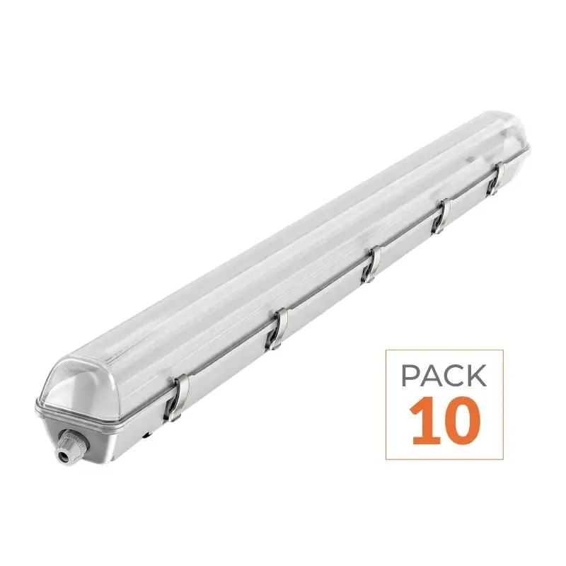 Pack de  10 - Réglette étanche pour Tube LED T8 60cm IP65 (Boitier vide)