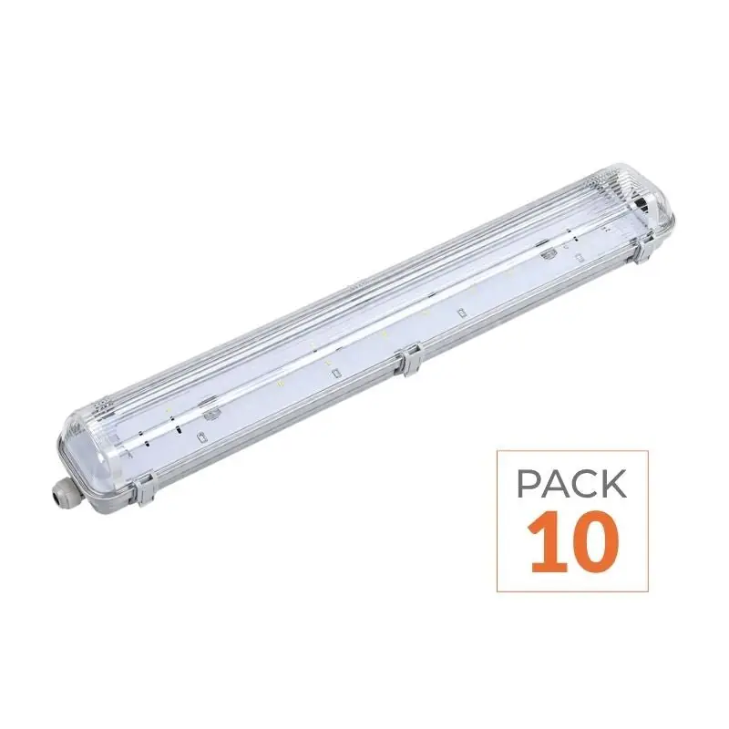Pack de  10 - Réglette étanche double pour Tube LED T8 150cm IP65 (Boitier vide)