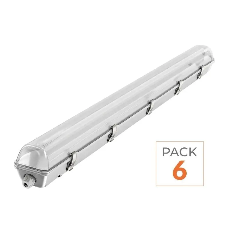 Kit de Réglette LED IP65 + 2 Tube Néon LED 120cm T8 18W - Pack de 6