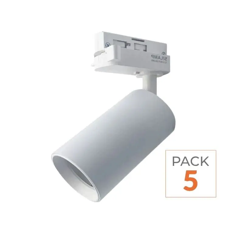 Spot LED sur rail 80° Monophasé BLANC pour ampoule GU10 - Pack de 5