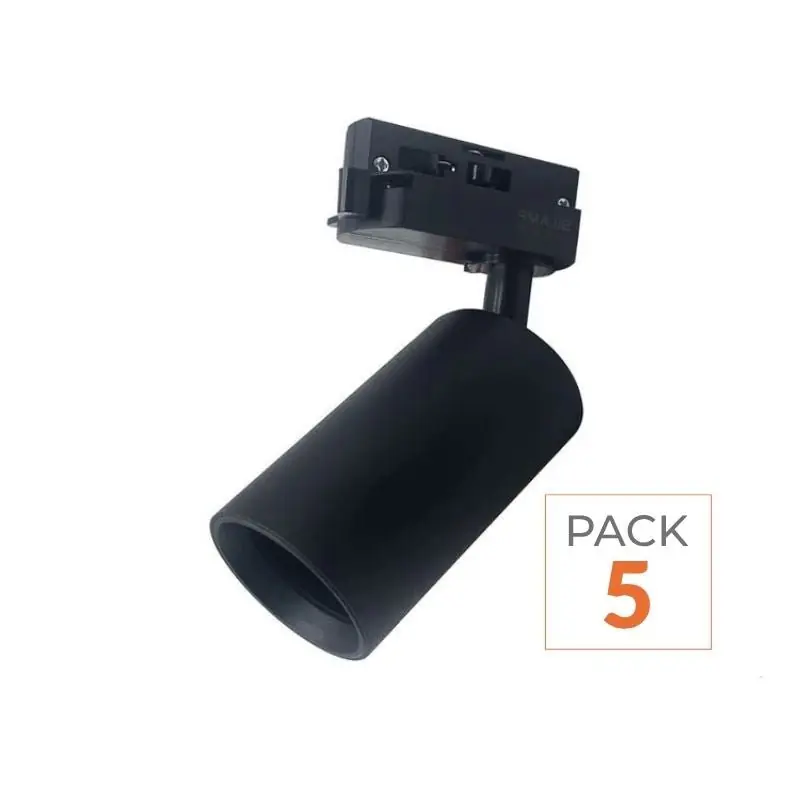 Spot LED sur rail 80° Triphasé NOIR pour ampoule GU10 - Pack de 5