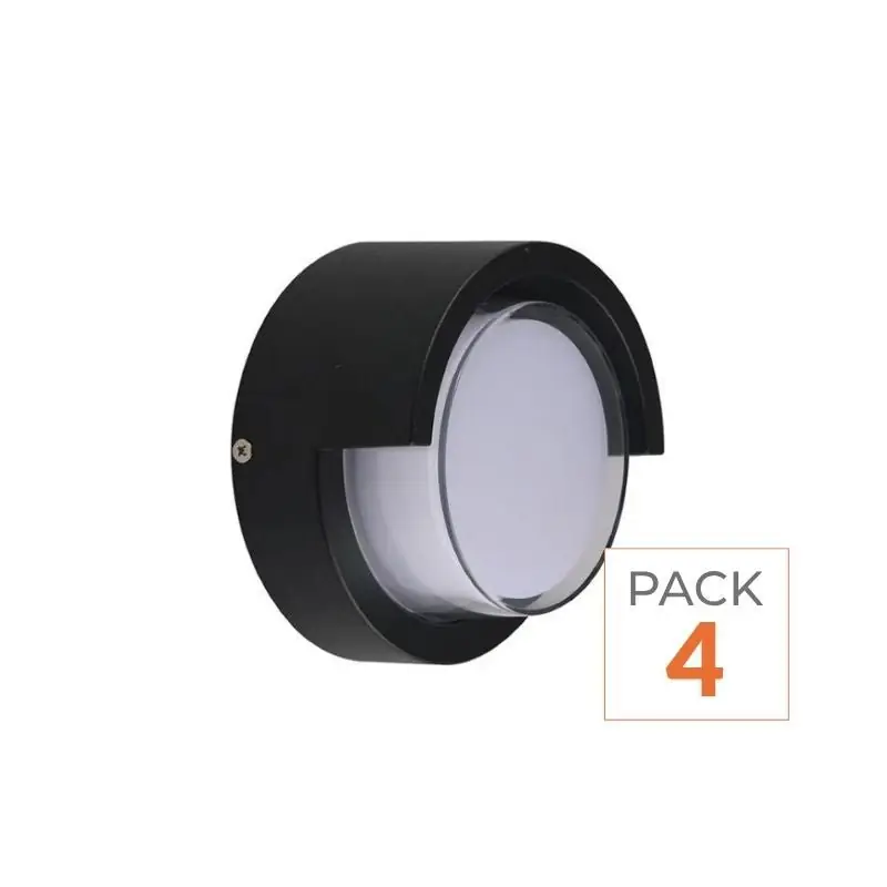 Applique Murale LED 15W Noire Ronde IP65 avec Cache - Pack de 4
