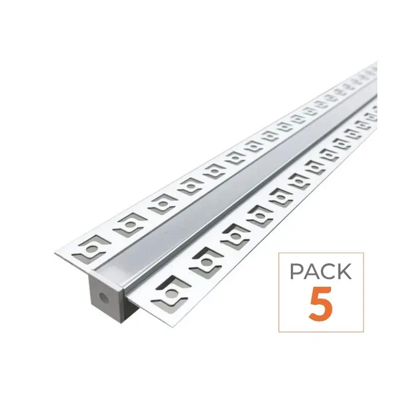 Profilé Aluminium Encastrable 2m pour Ruban LED Couvercle Blanc Opaque - Pack de 5