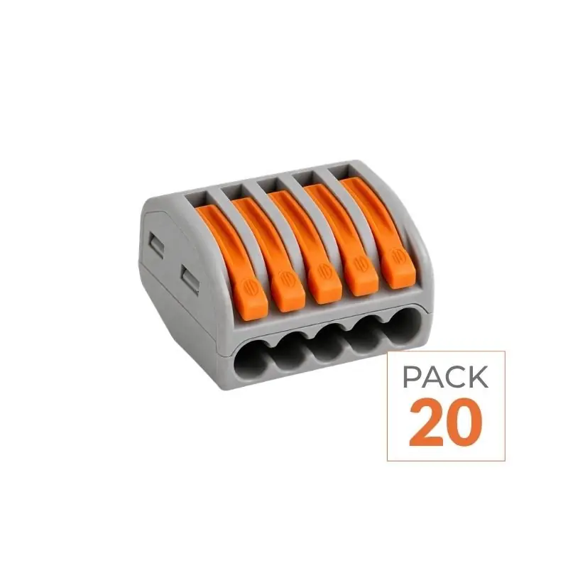 Borne de raccordement à levier 5 entrées avec serre câble - Pack de 20
