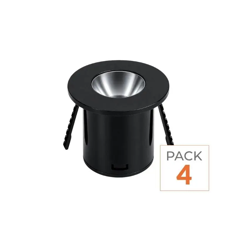 Mini Spot LED Encastrable 1W 90° Rond Noir - Pack de 4