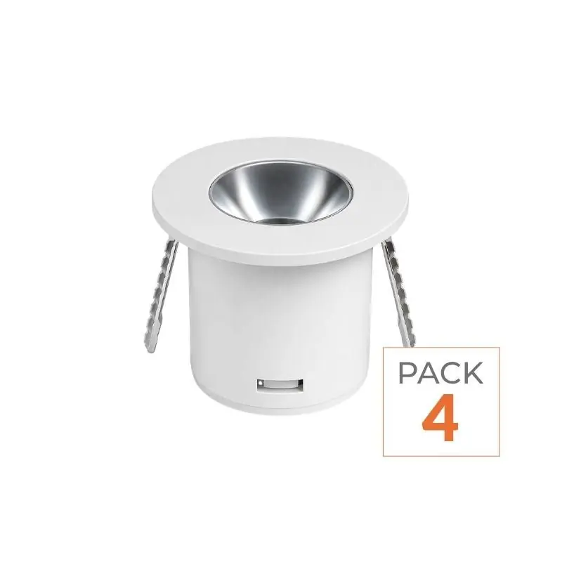 Mini Spot LED Encastrable 1W 90° Rond Blanc - Pack de 4
