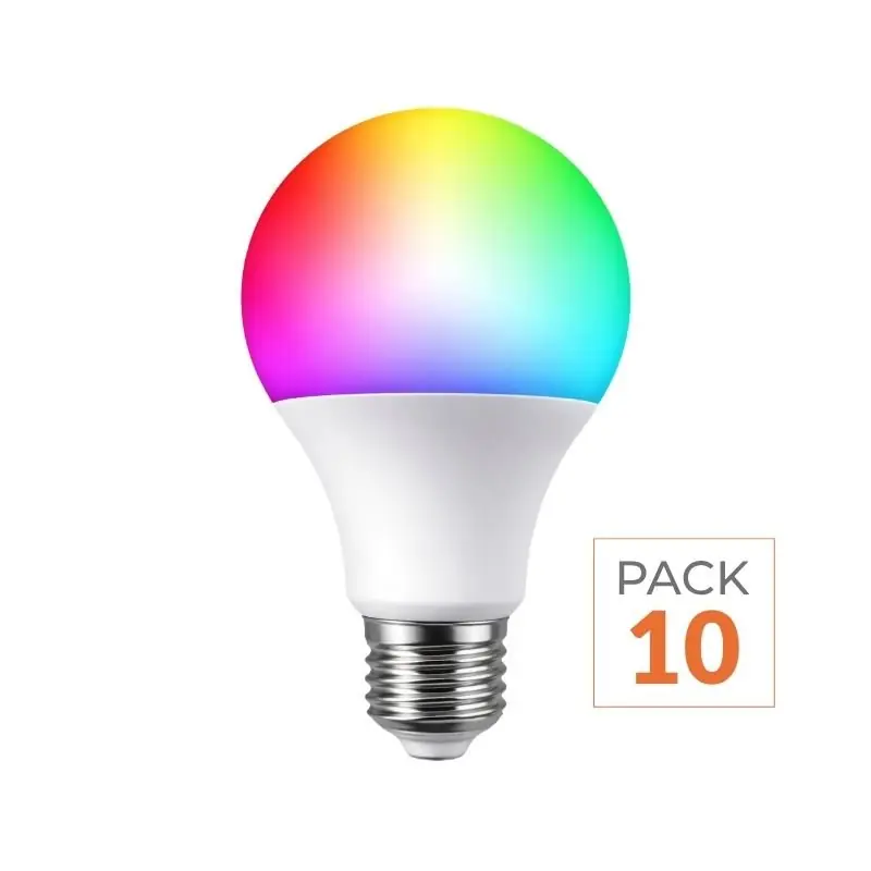 Pack de 10 - Ampoule LED Connectée Wifi E27 8.5W RGBW A60