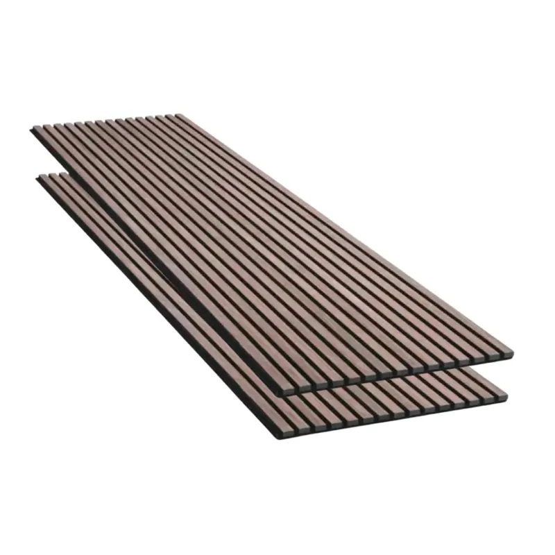 Lot de 2 Panneaux Acoustiques Muraux Bois 240x60x2,2cm - Finition Noyer - Fond Noir