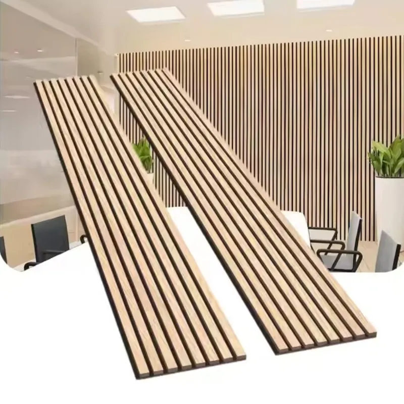 Lot de 2 Panneaux Acoustiques Muraux Bois 240x60x2,2cm - Chêne Blanc avec Fond Noir
