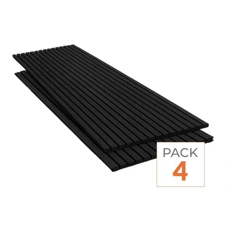 Lot de 4 Panneaux Acoustiques Muraux Bois 240x60x2,2cm - Couleur Noir avec Fond Noir
