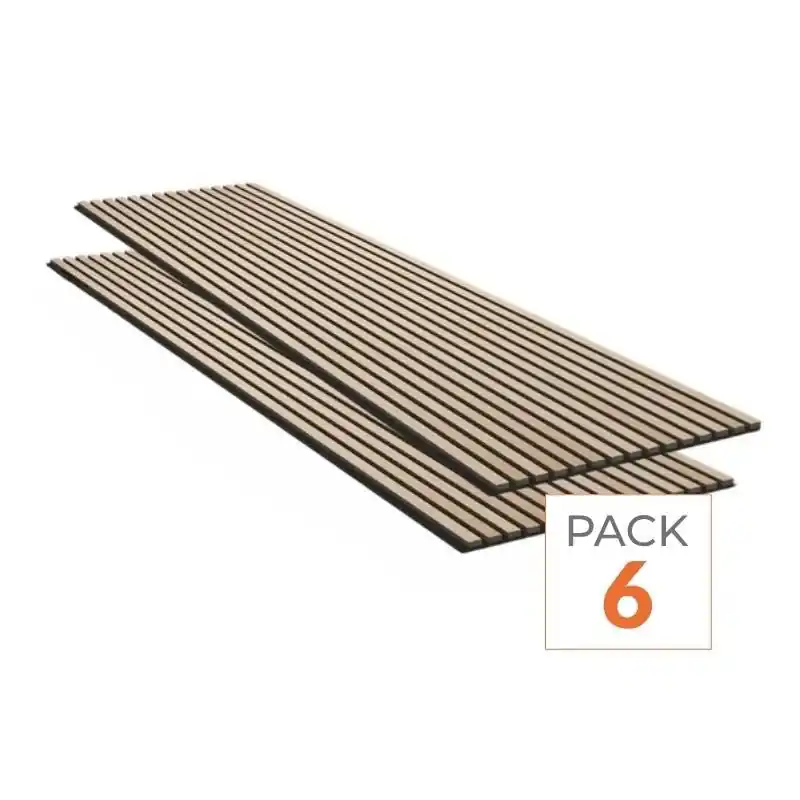 Lot de 6 Panneaux Acoustiques Muraux - Tasseaux Finition Chêne Blanc - Fond Noir - 240x60x2,2cm