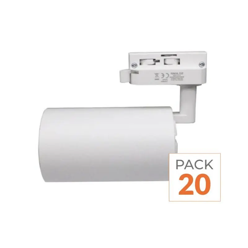Spot LED sur Rail Monophasé CCT 30W 60° Blanc - 3000K\\/4000K\\/6500K - Pack de 20