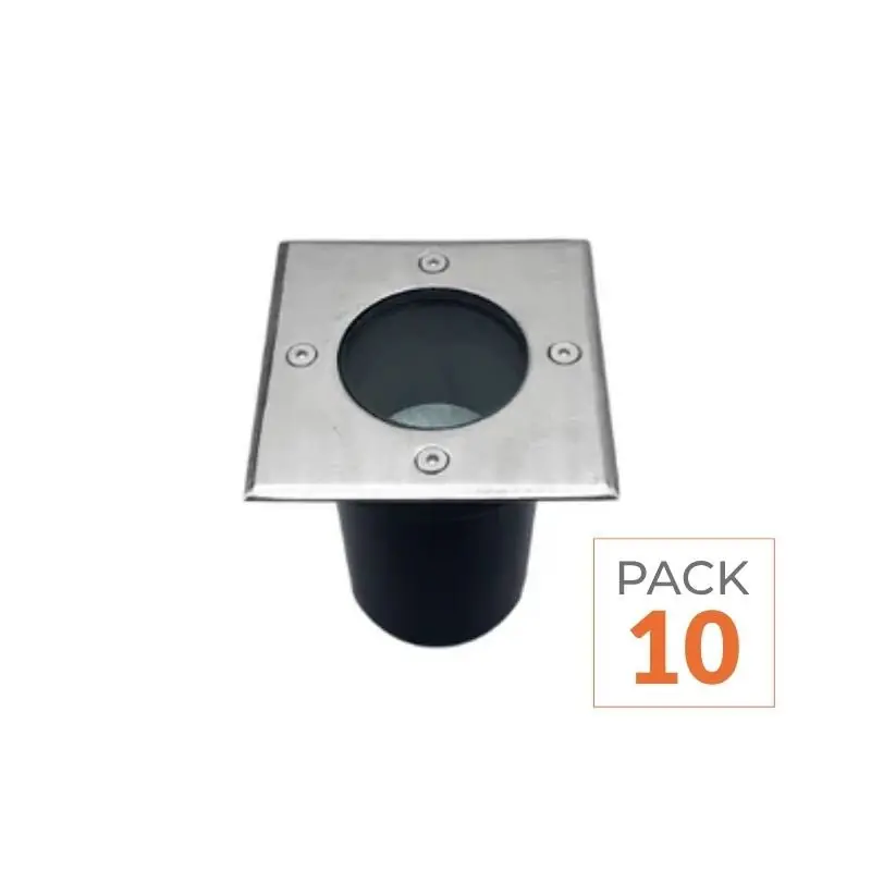 Spot LED Extérieur Encastrable Carré pour Ampoule GU10 - Pack de 10