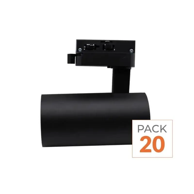 Spot LED sur Rail Triphasé CCT 20W 60° Noir - 3000K\\/4000K\\/6500K - Pack de 20