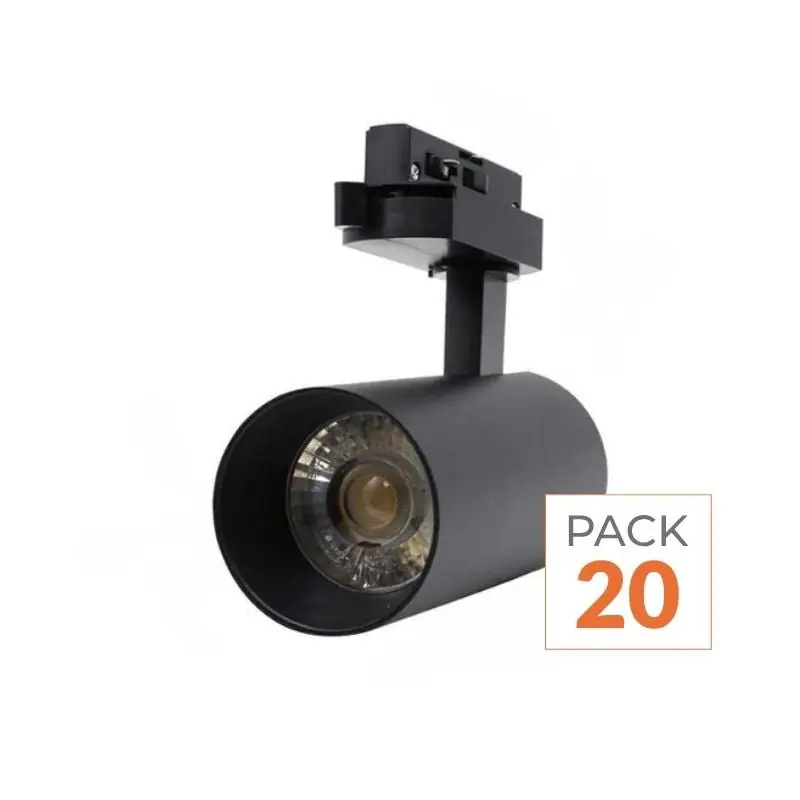 Spot LED sur Rail Monophasé CCT 20W 60° Noir - 3000K\\/4000K\\/6500K - Pack de 20