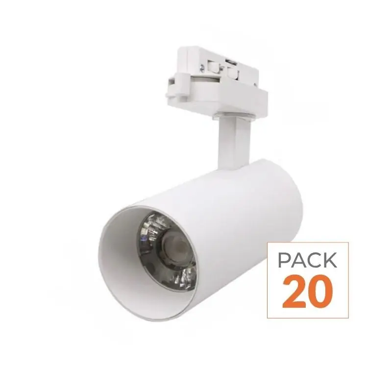 Spot LED sur Rail Monophasé CCT 20W 60° Blanc - 3000K\\/4000K\\/6500K - Pack de 20