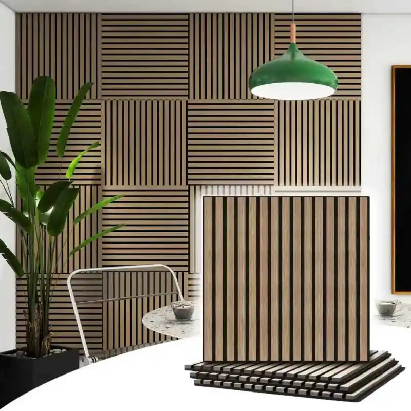 Lot de 2 Panneaux Acoustiques Muraux Bois 60x60x2,2cm - Finition Noyer - Fond Noir