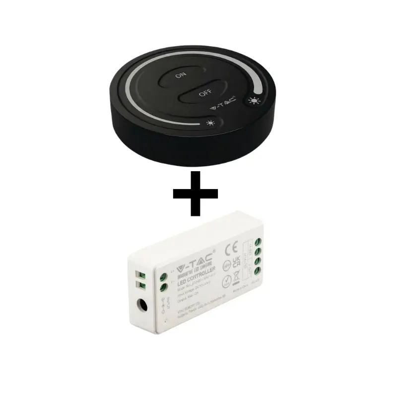 Kit Contrôleur RF 12\\/24V + Variateur tactile Rond Noir Monochrome