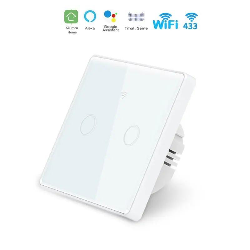 Interrupteur Mural Double Connecté Wifi Tactile BLANC - Silumen Home