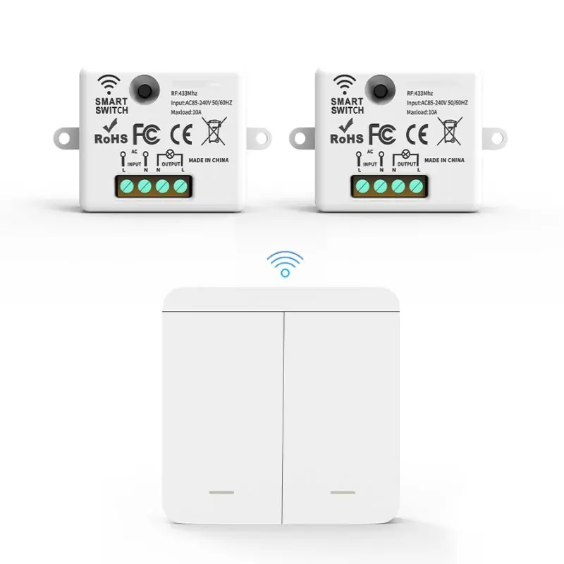 Interrupteur Mural sans Fil Bouton Double avec 2 Récepteurs 220V 10A