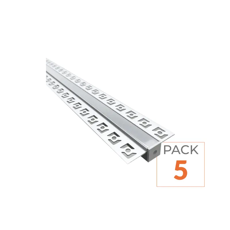 Profilé Aluminium encastrable 1m pour Ruban LED Couvercle Blanc Opaque - Pack de 5